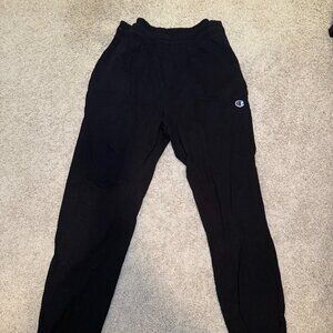 Champion Black Fleece Jogger Sweatpants Mens Medium Athletic Lounge Pants Logo